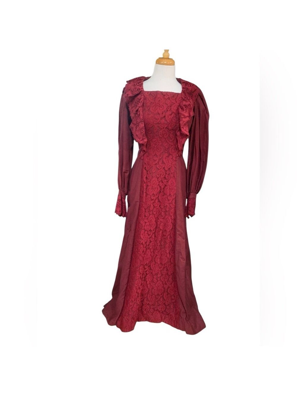 Vintage 70’s Joy Steven’s California cotton long sleeved lace front maxi dress